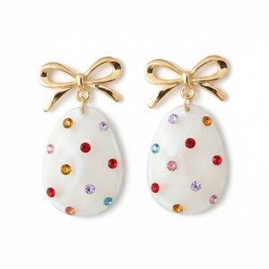 Easter Gold Bow and Gemstone Egg Earrings